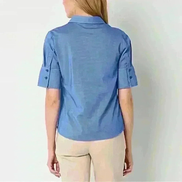 NWT Liz Claiborne Blue Ribbed Button Down Short Sleeve Button Down Shirt Sz XXL - Picture 2 of 6